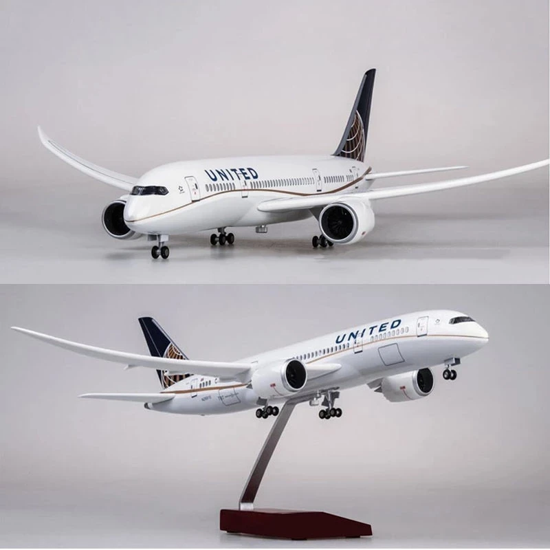 43cm 1:130 Scale Plane B787 United Airlines Airplane Model Resin With Lights & Wheels Die-cast Aircraft Toys Child Assemble Gift