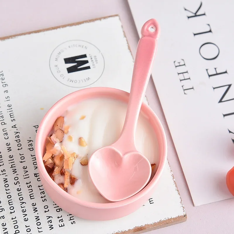 Gradient Love Ceramic Spoon Romantic Macaroon Heart Coffee Spoons Cute Ceramic Mixing Dessert Spoons Girl Tableware