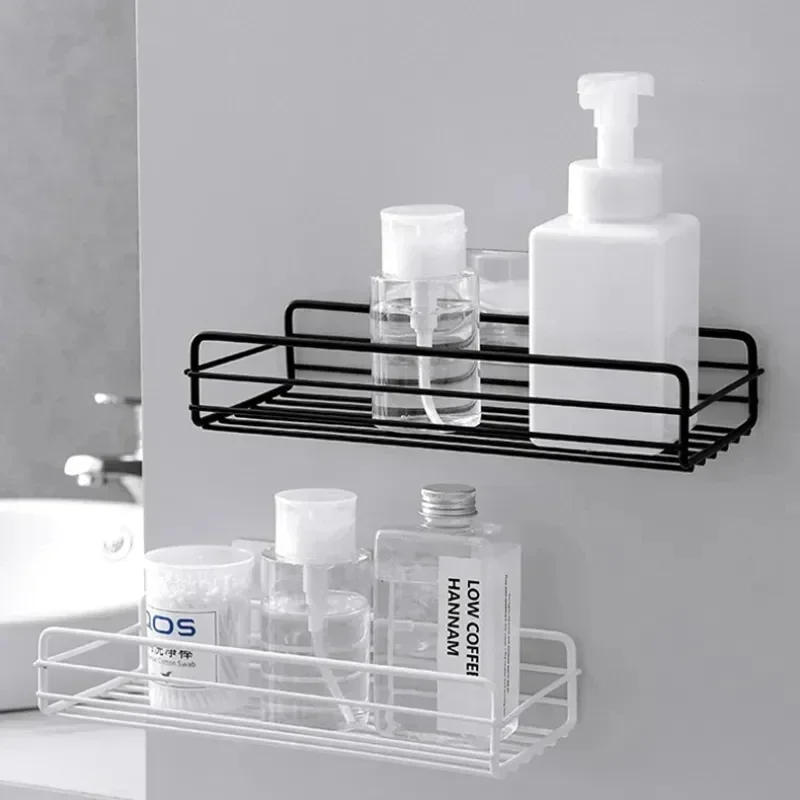 Scaffale da bagno in ferro nero scaffale portaoggetti angolare a parete scaffale per Shampoo portaoggetti per cosmetici cestino di drenaggio