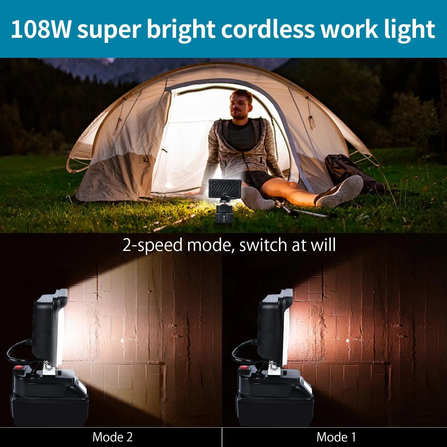 Imagem -05 - Luz de Trabalho Led sem Fio Luzes de Inundação Ajustáveis para Makita 14.4v18v Bateria Luz de Trabalho Portátil Iluminação de Acampamento ao ar Livre