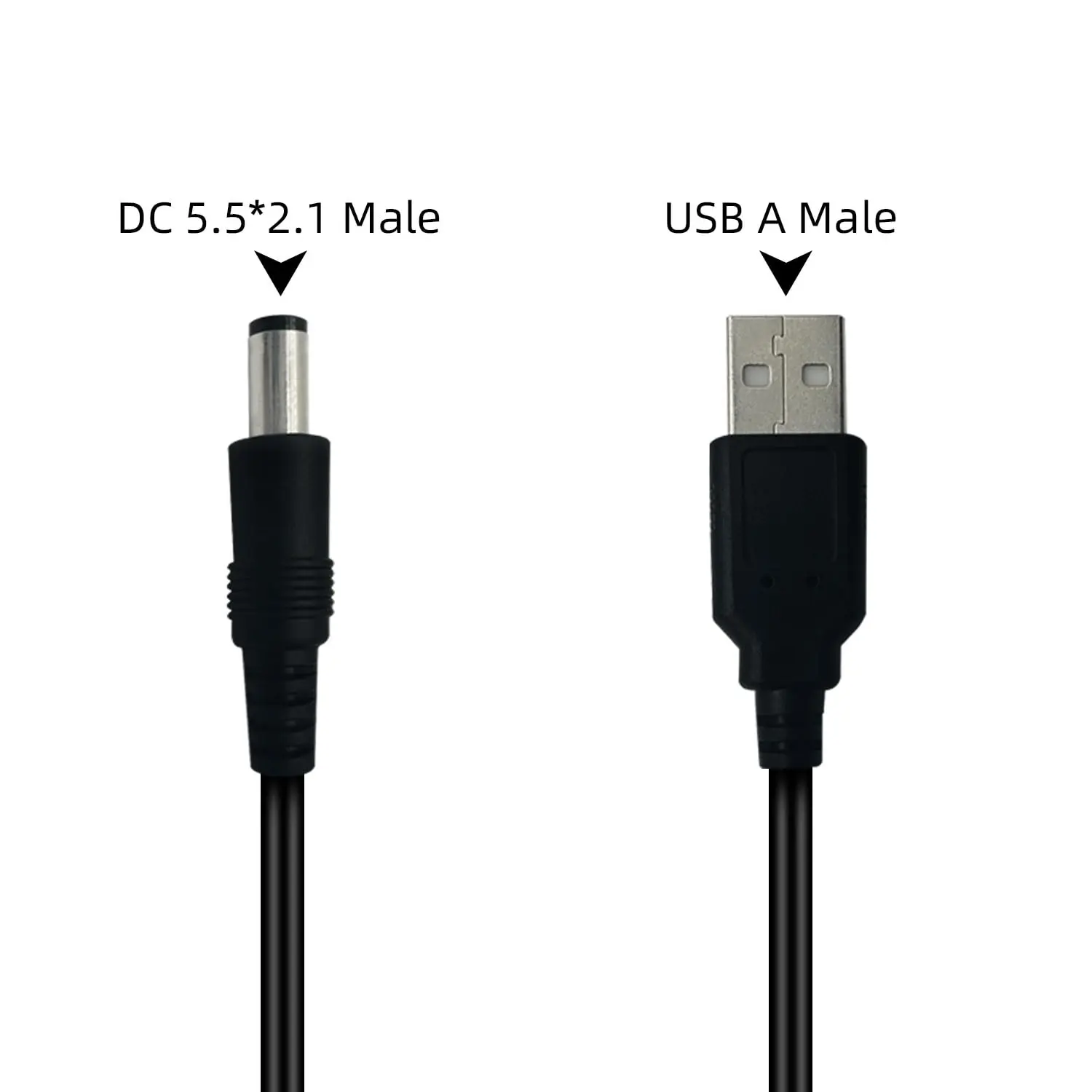 USB to DC 5.5x2.1mm Power Cable, Pure Copper Core, 24AWG Solderless Extension Cord for CCTV Camera Router LED Strip Lights