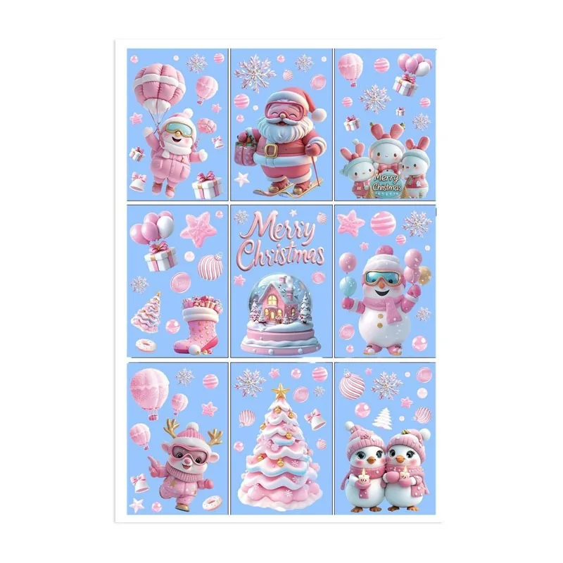 9 أوراق/مجموعة من ملصقات الأبواب الزجاجية الثابتة الجديدة لعرض زينة عيد الميلاد، وملصقات زهور نافذة شجرة عيد الميلاد