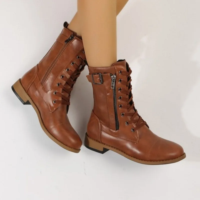 2023 Fashion Shoes for Women Mid-Calf Women's Boots New Belt Buckle Modern Boots Women High Quality Zip Square Heel Shoes Women
