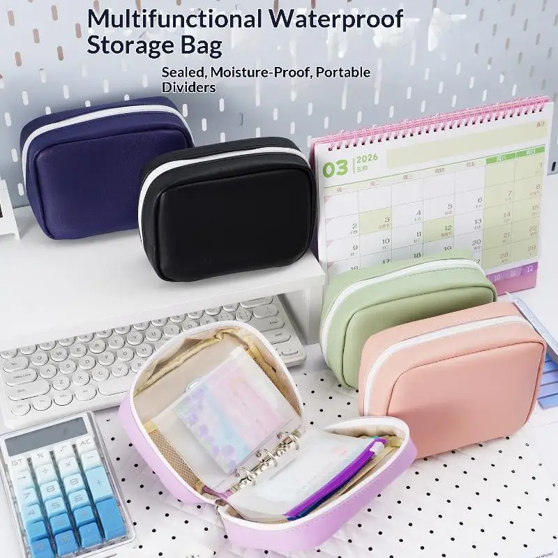 Travel Pill Organizer Binder With7/ 14 Coded Zipper Pouches Waterproof Exterior 3-Ring Writable Labels Crush-Resistant Shell