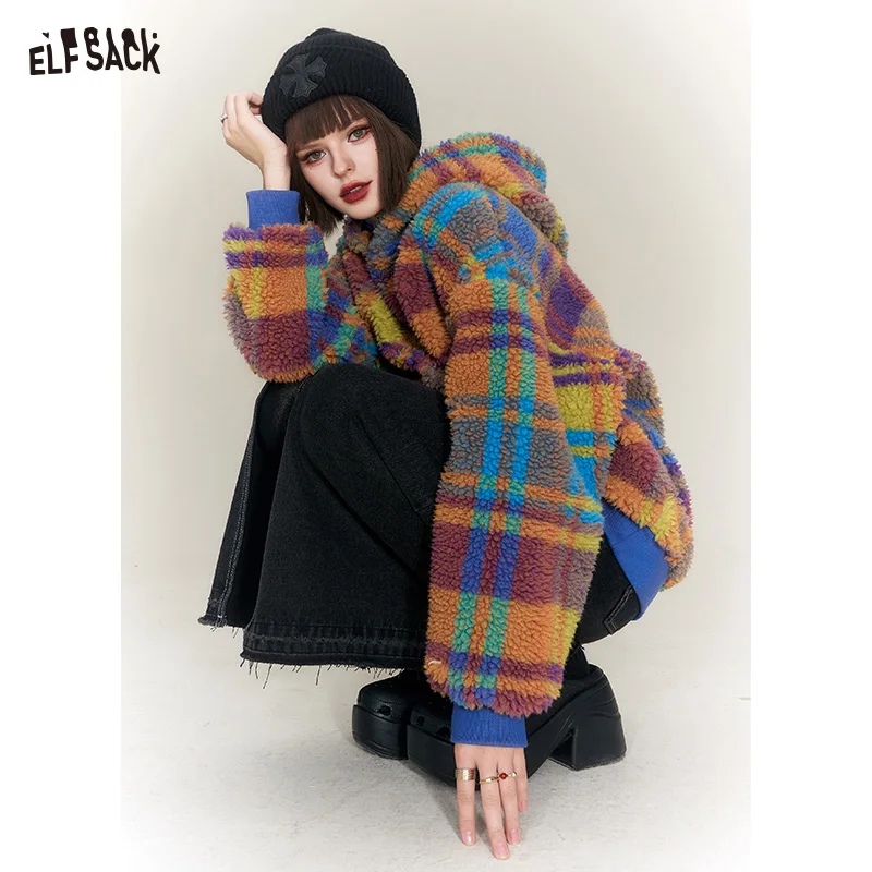 ELFSACK Colorful Fleece Hoodies Women 2023 Winter New Plus Size Fashion Sweatshirt