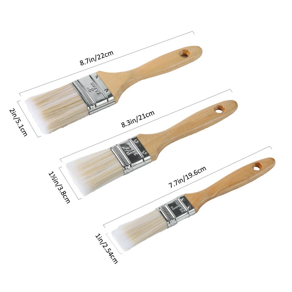 4 Piece Paint Brush Set With Cup 1 Inch 1.5 Inch 2 Inch Wood Handle Brushes Short Wooden Handle Water Based Painting Tool