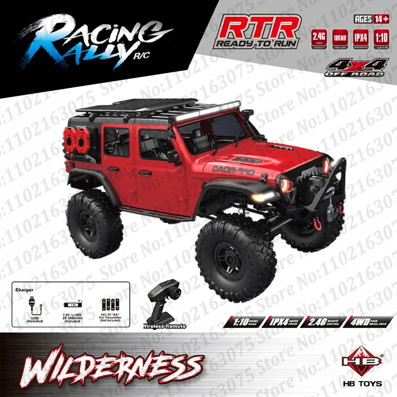 HB R1011 New Upgraded Wrangler Model RC Car Electric Winch Differential Lock 1:10 Climbing Car 4WD Off-Road Vehicle Toy Gift