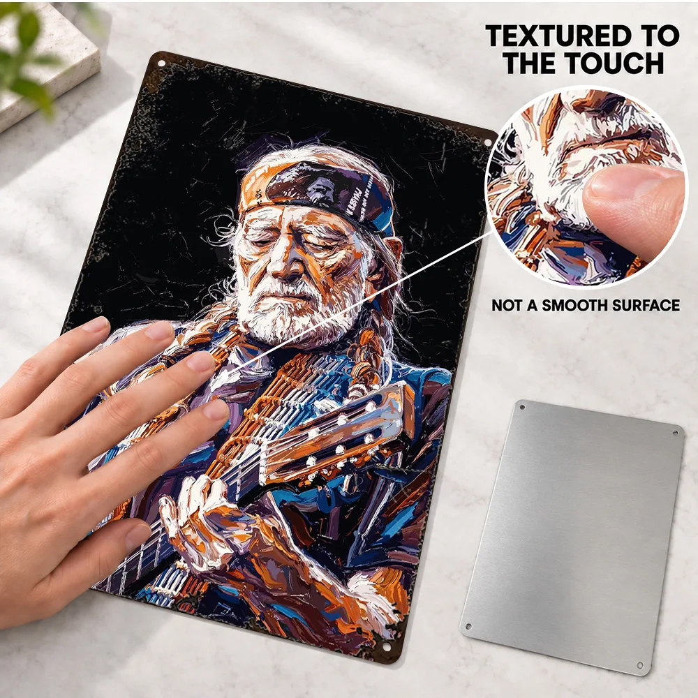 Willie Nelson Painting Singer Printed Poster Personalized Aluminum Metal Sign Painterly Musical Wall Art For Home Studio Decor