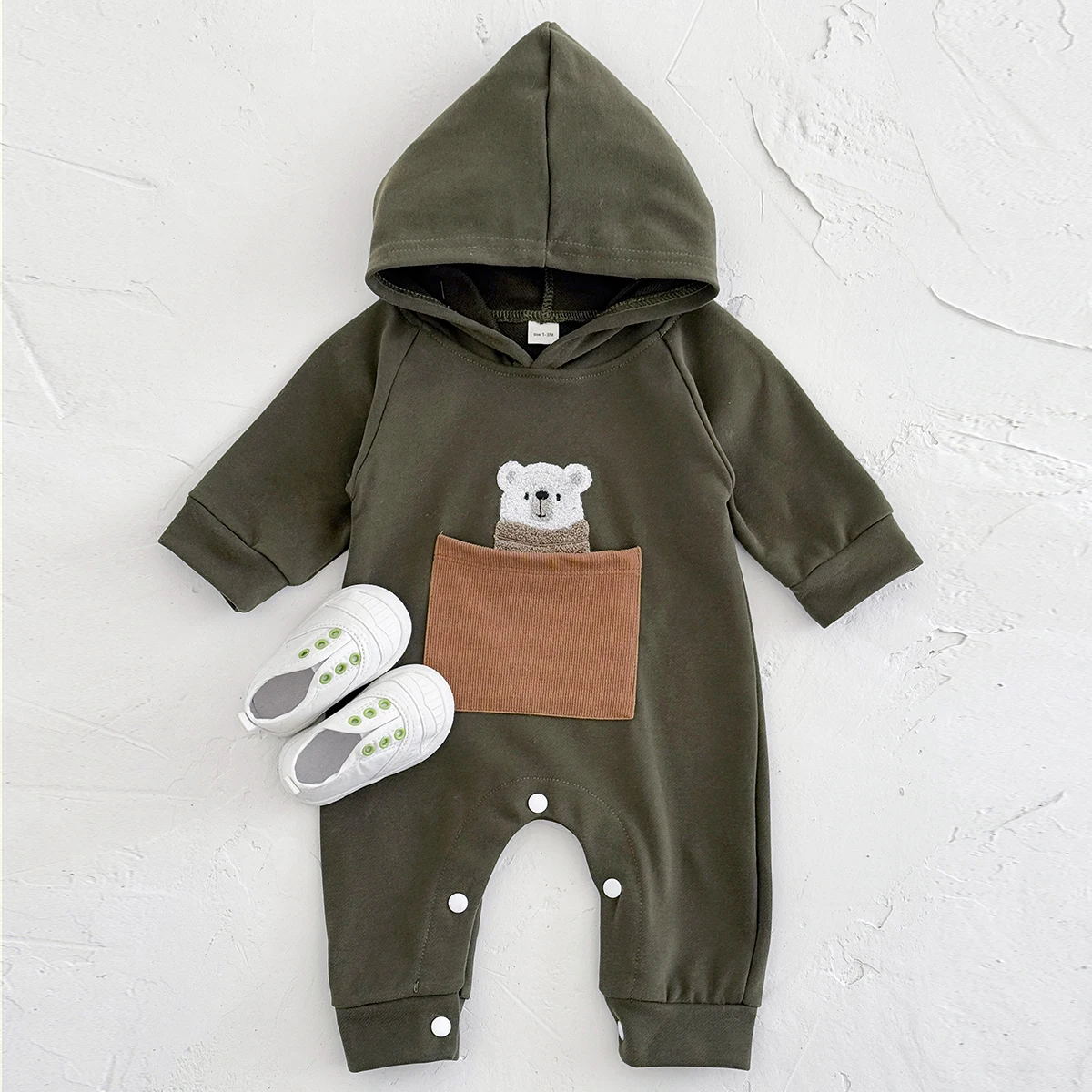 Autumn Korean Style Newborns Little Bear Pocket Long Romper Baby Boys Girls Bodysuit Comfortable Holiday Jumpsuit for 1-18 Month