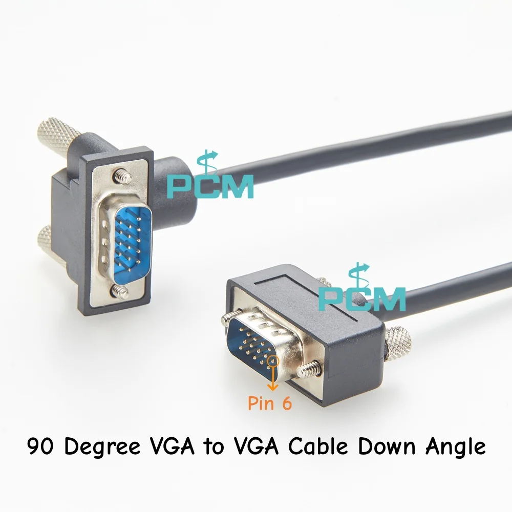 VGA to VGA Cable 90 Degree Downward Angle 15 Pin HD15 Video Display for PC Monitor Projector KVM Switch Industrial Application