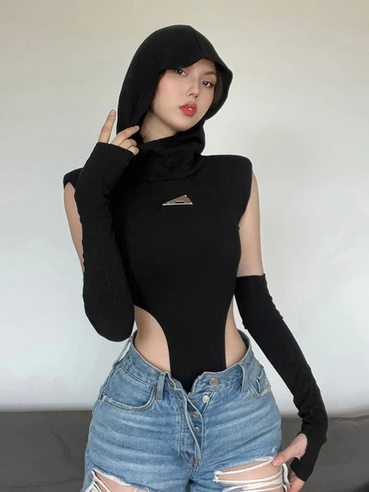 Seasonal New Women Solid Slim Street Fashion Hooded Sexy Sleeveless Bodysuit