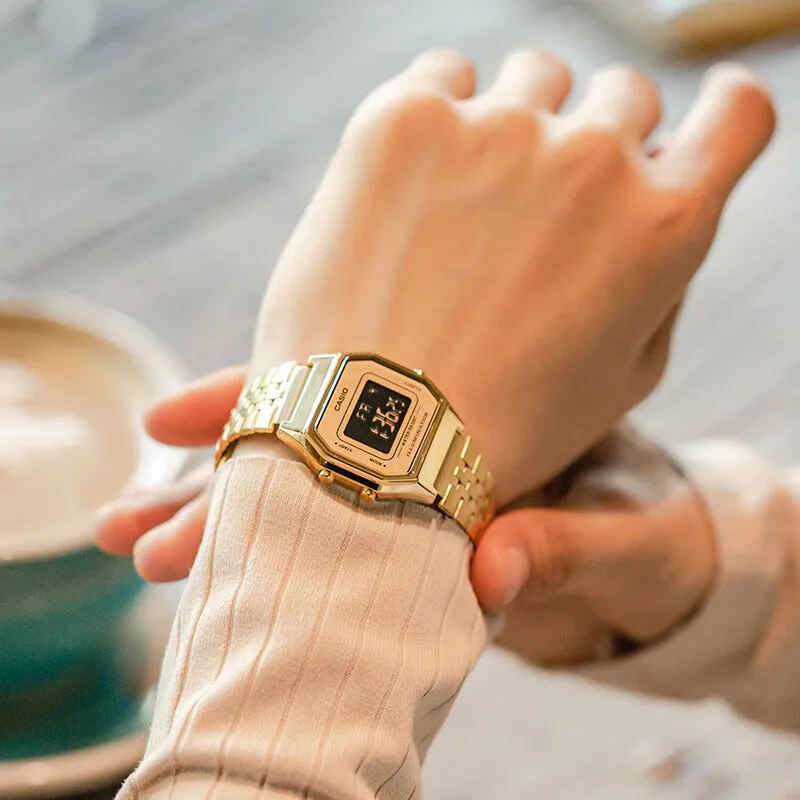 ساعة كاسيو أصلية للرجال، ساعة ذهبية صغيرة، ساعة مربعة عصرية، ساعات فضية صغيرة