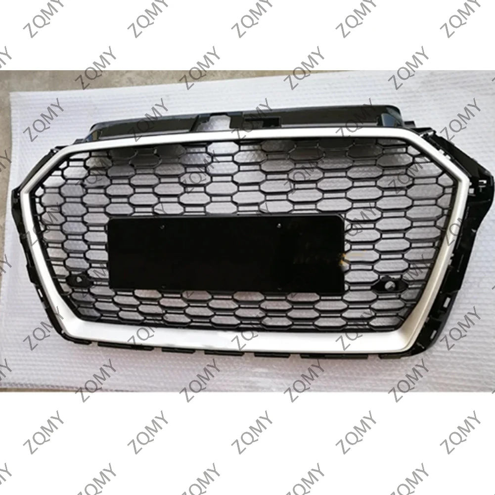 With/Logo For Audi A3/A3L/S3 2017 2018 2019 2020 Car Front Bumper Grille Centre Panel Styling Upper Grill (Modify RS3 style)