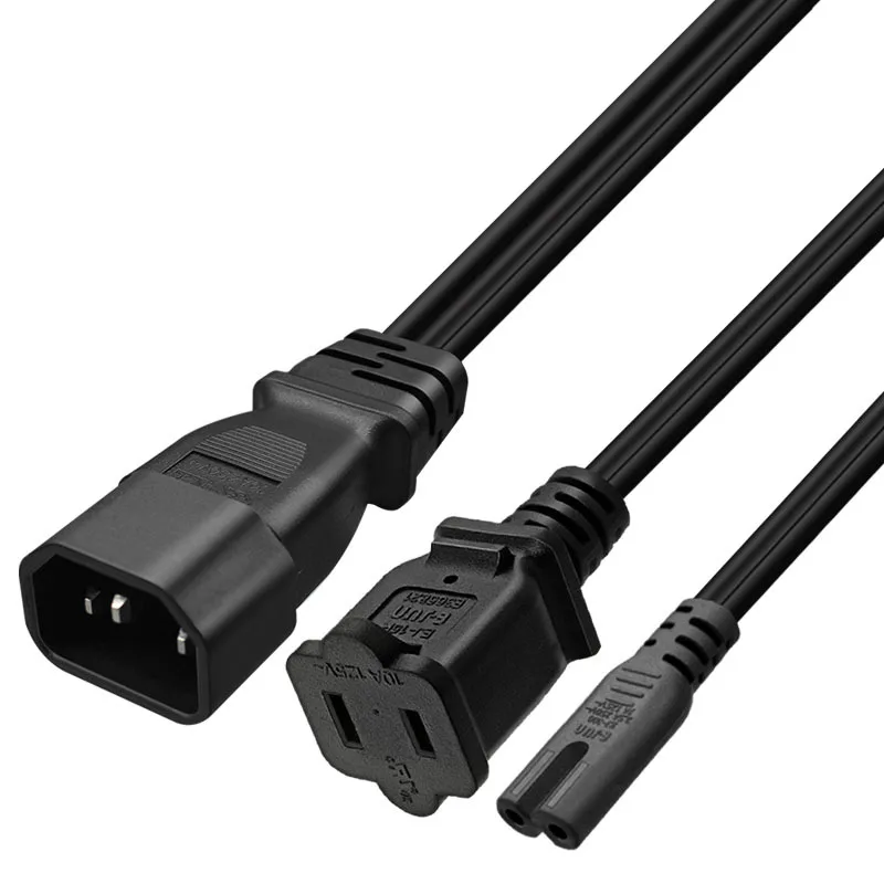 Y نوع الفاصل تمديد كابل كهربائي IEC 320 C14 إلى C7 1-15R الولايات المتحدة أنثى قصيرة سلك الطاقة 0.3 متر لخادم مضيف الكمبيوتر PDU