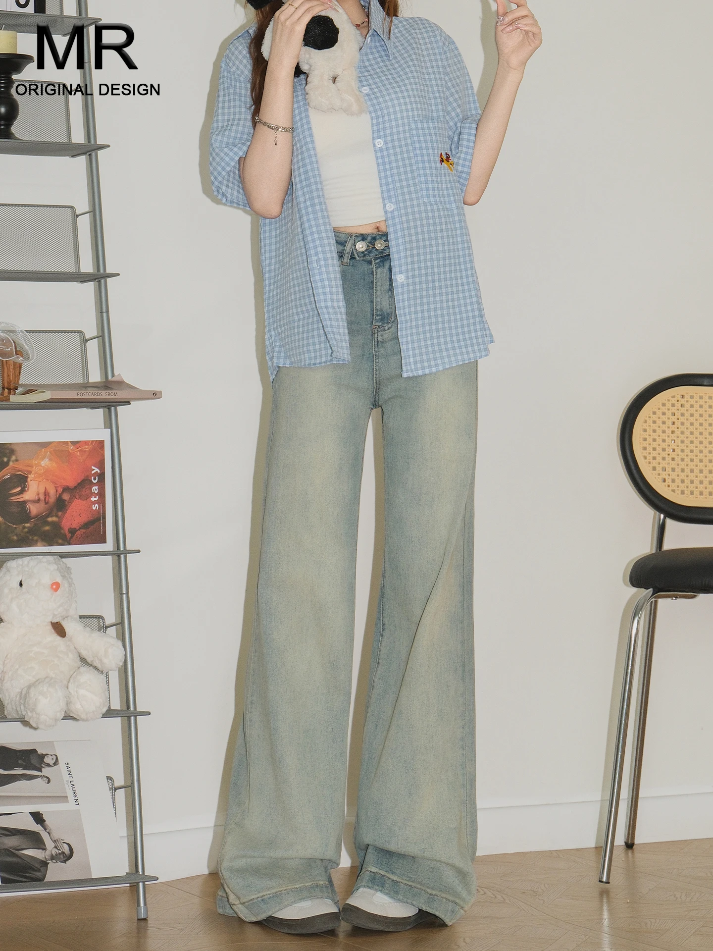 

Женские джинсы с вышивкой в стиле ретро, прямые, свободные, с высокой талией, широкие штанины, повседневные, в американском стиле, весна 2026