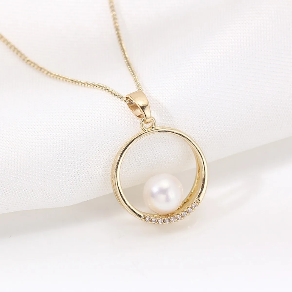 Brass Gold Plated Cubic Zirconia Ring Pearl Pendant Blank Setting, Real K Gold Craft DIY Necklace Accessories For Women