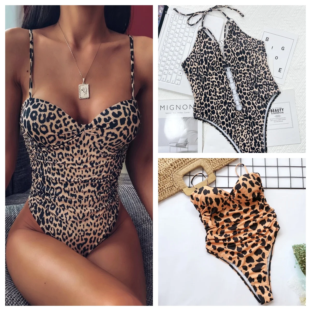 Women\'s Swimsuit European Leopard Print One-Piece bikini Push Up Bikini New Women Swimwear  Bathing Biquini