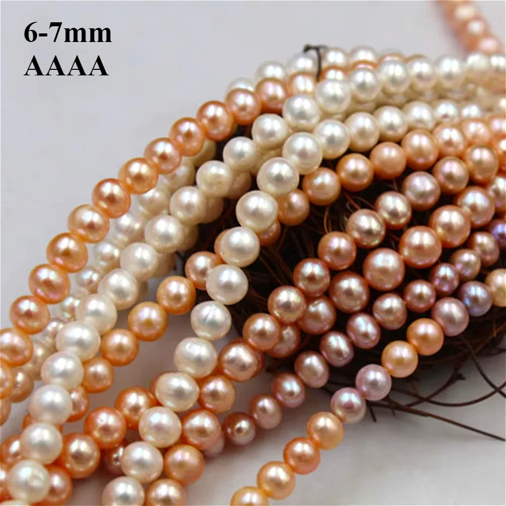 

6-7mm 4A Natural Freshwater Pearls White Purple Pink Beads Round Fine Gift Women Jewelry Make DIY Necklace Bracelet Accessories