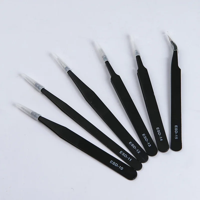 Precision ESD anti-static tweezers set -6-pc stainless steel tool for electronic repair and process modeling, bending 2026
