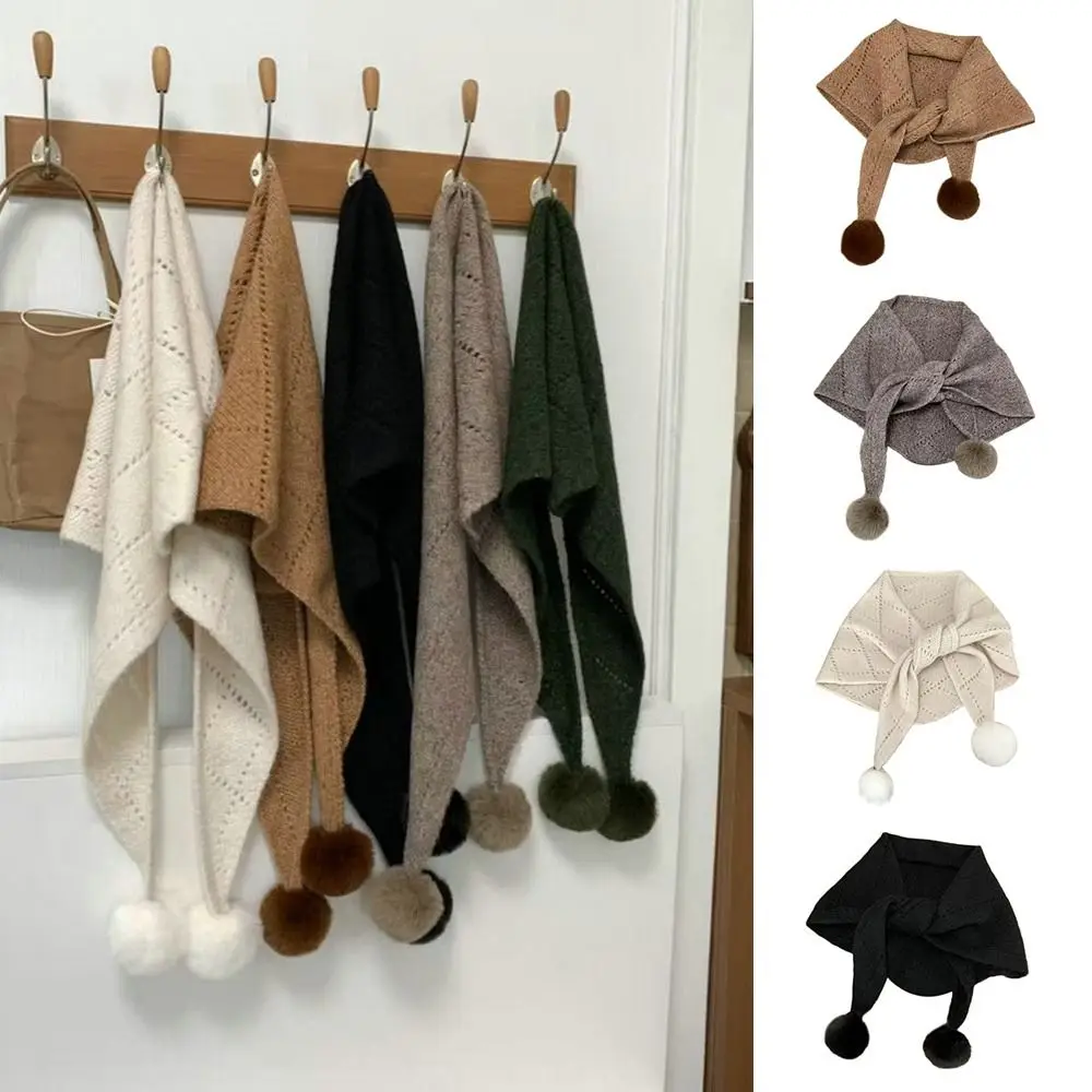 

Модный теплый шерстяной вязаный шарф, мягкий милый треугольный шарф с комочками волос, многофункциональная женская шаль для женщин