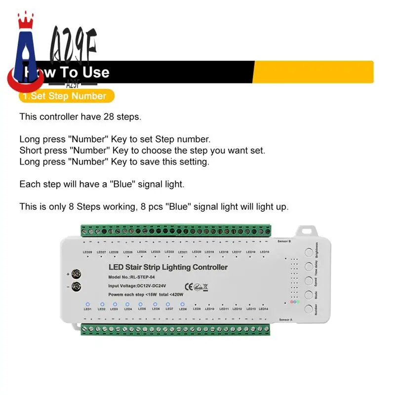 

A29F-28 Ступенчатый контроллер лестницы с дистанционным реактивным освещением - Система освещения лестницы - Автоматическое светодиодное освещение лестницы
