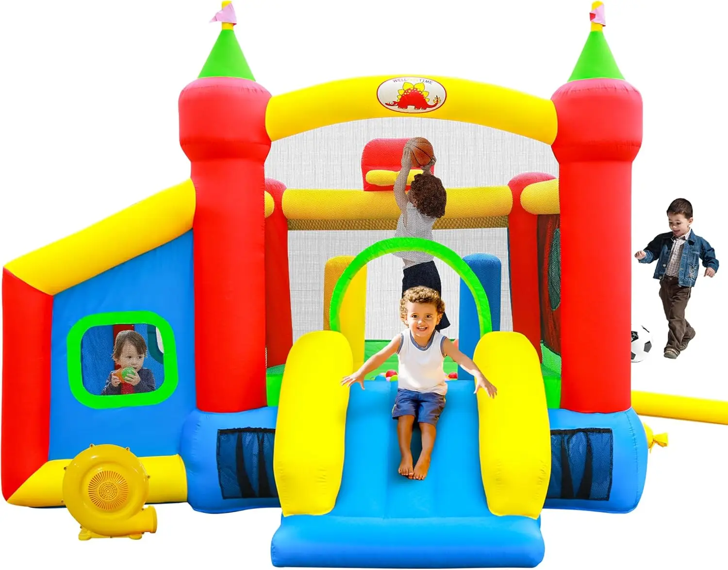 Casa de rebote inflable, tobogán de castillo saltador con soplador, bóveda para niños con piscina de bolas