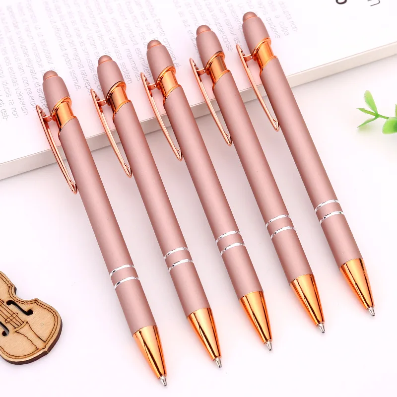 

100Pcs Personalized Carving Logo Stationery Office School Supplies Press Touch Screen Ballpoint Pen Cute Metal Pens