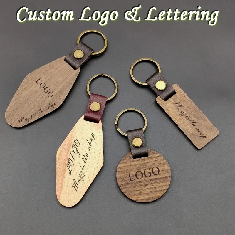 

Custom LOGO Round Heart Walnut Keychain Rosewood Bamboo Car Key Chain Pendant Wood Cherry Keyring Gift Original