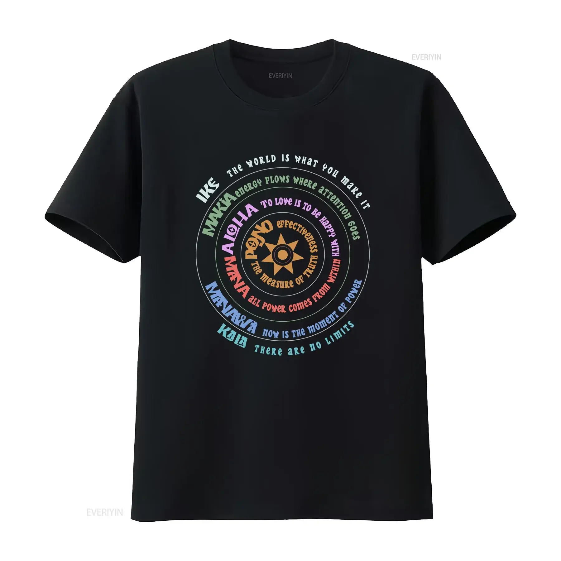Philosophie hawaïenne Huna, sept principes du bonheur, t-shirt vintage lavé, confortable, streetwear décontracté