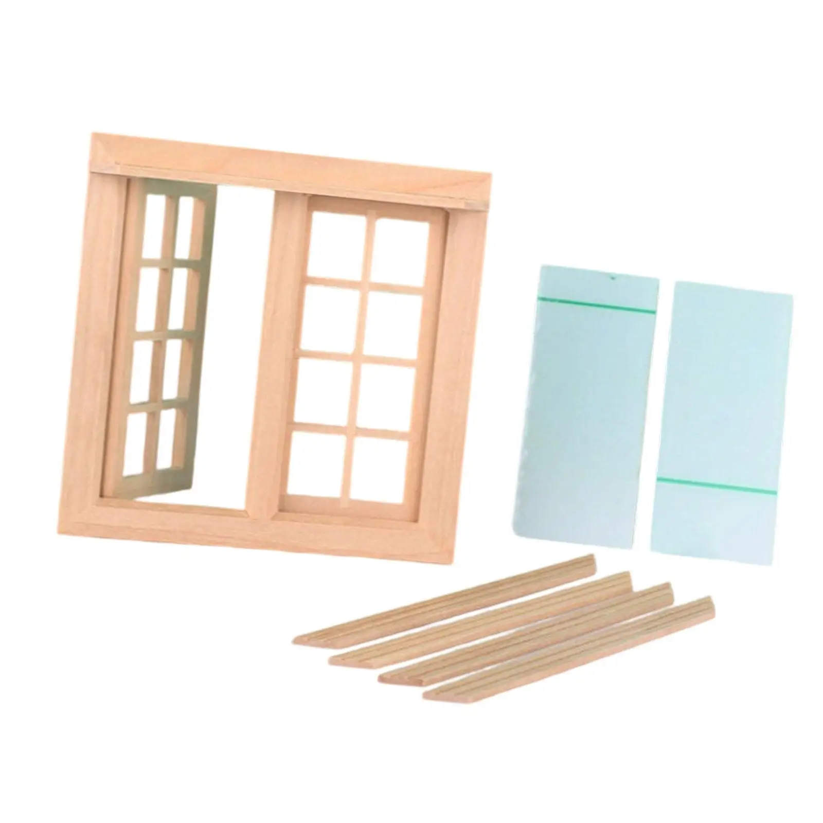 Miniature Window for Dollhouse 1 12 Scale Unfinished Wood Double Door Frame DIY Furniture Model for Doll House Kitchen