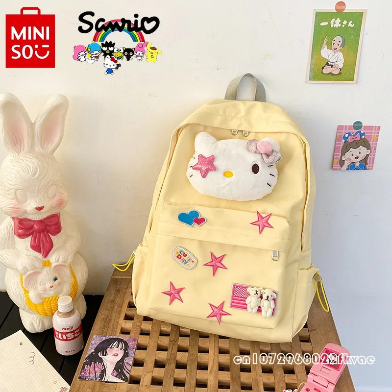 Miniso-Hello Kitty2024 mochila de nylon para meninas, mochila de estudante de grande capacidade, moda feminina, desenhos animados de alta qualidade, nova