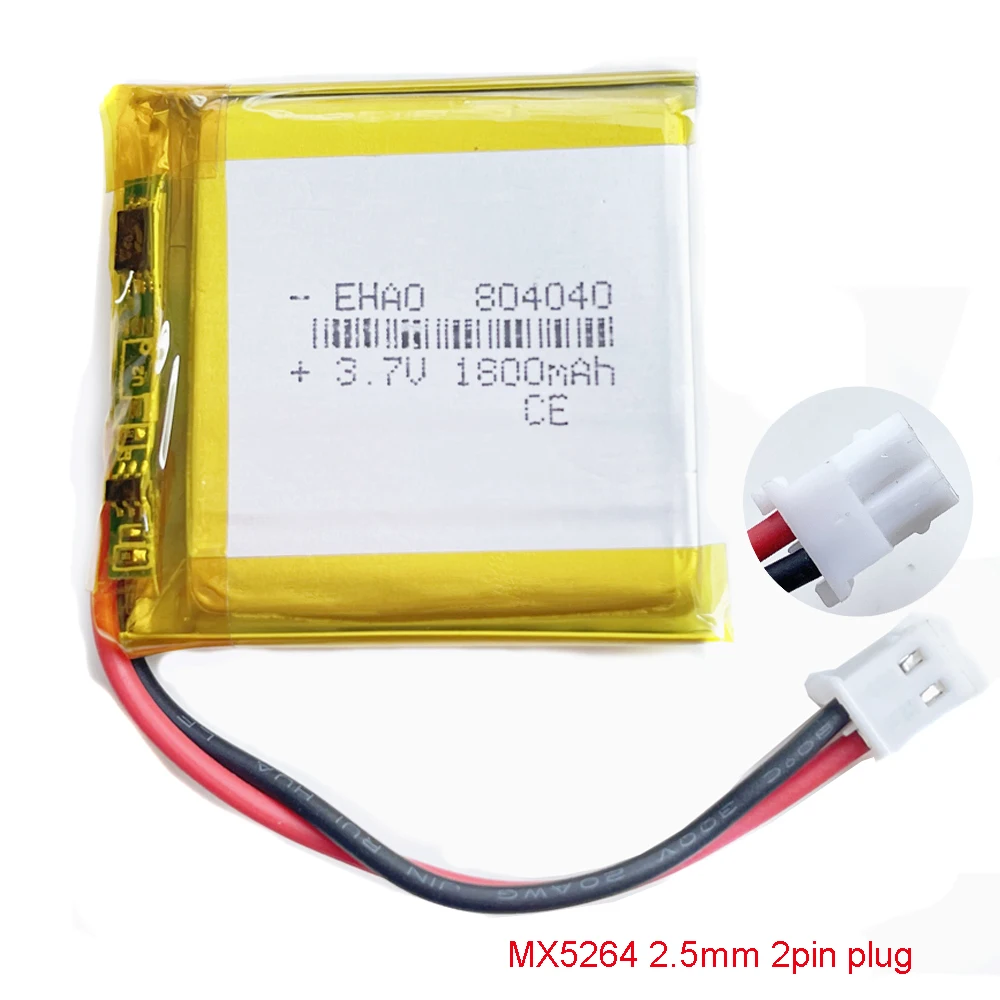 10 PCS 3.7V 1800m LiPo Rechargeable Battery 804040 + MX 5264 2pin 2.5mm Plug For GPS DVD Video Game Remote E-books Tablet PC