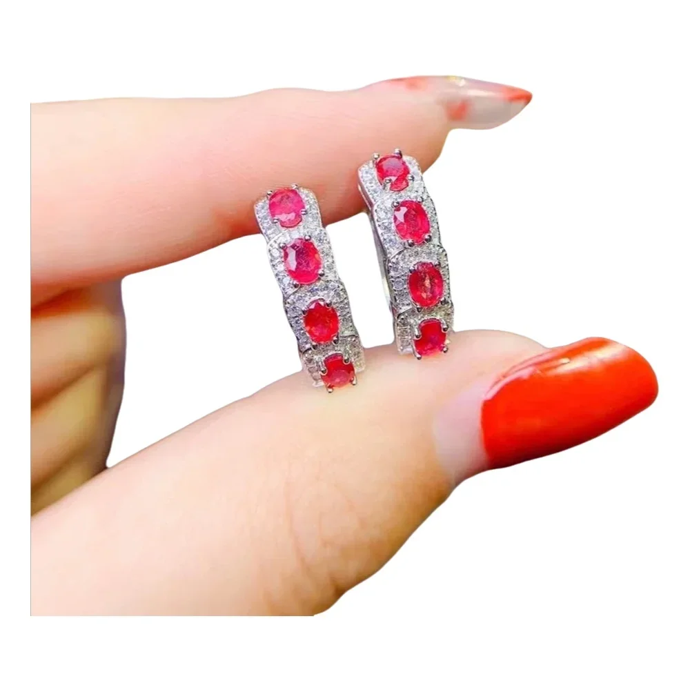 

KJJEAXCMY-925 Sterling Silver Natural Colored Ruby Earrings for Women, Boutique Jewelry, Girl's Party, Birthday and Christmas Gi