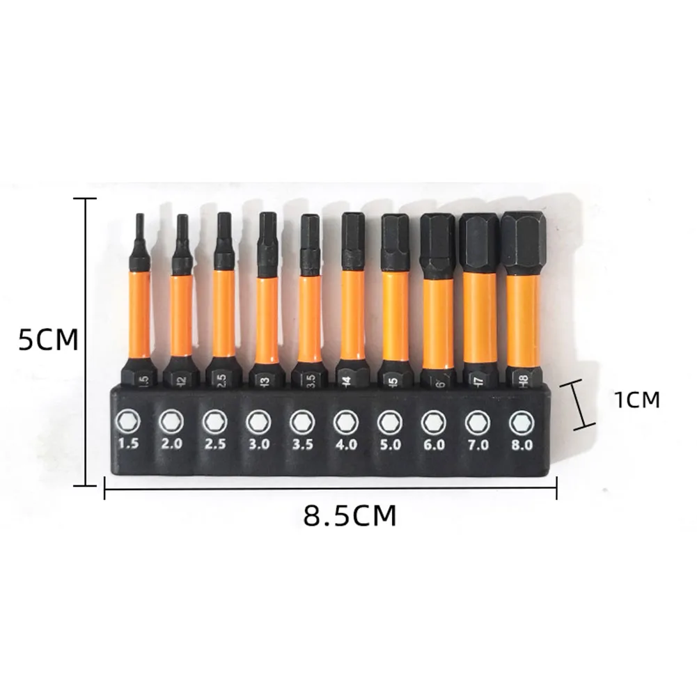 10Pcs Magnetic Hex Head Screwdriver Bit Set 1/4 Shank Screwdriver Bit H1.5-H6 Shank Screwdriver Bit Head ﻿hand Tools