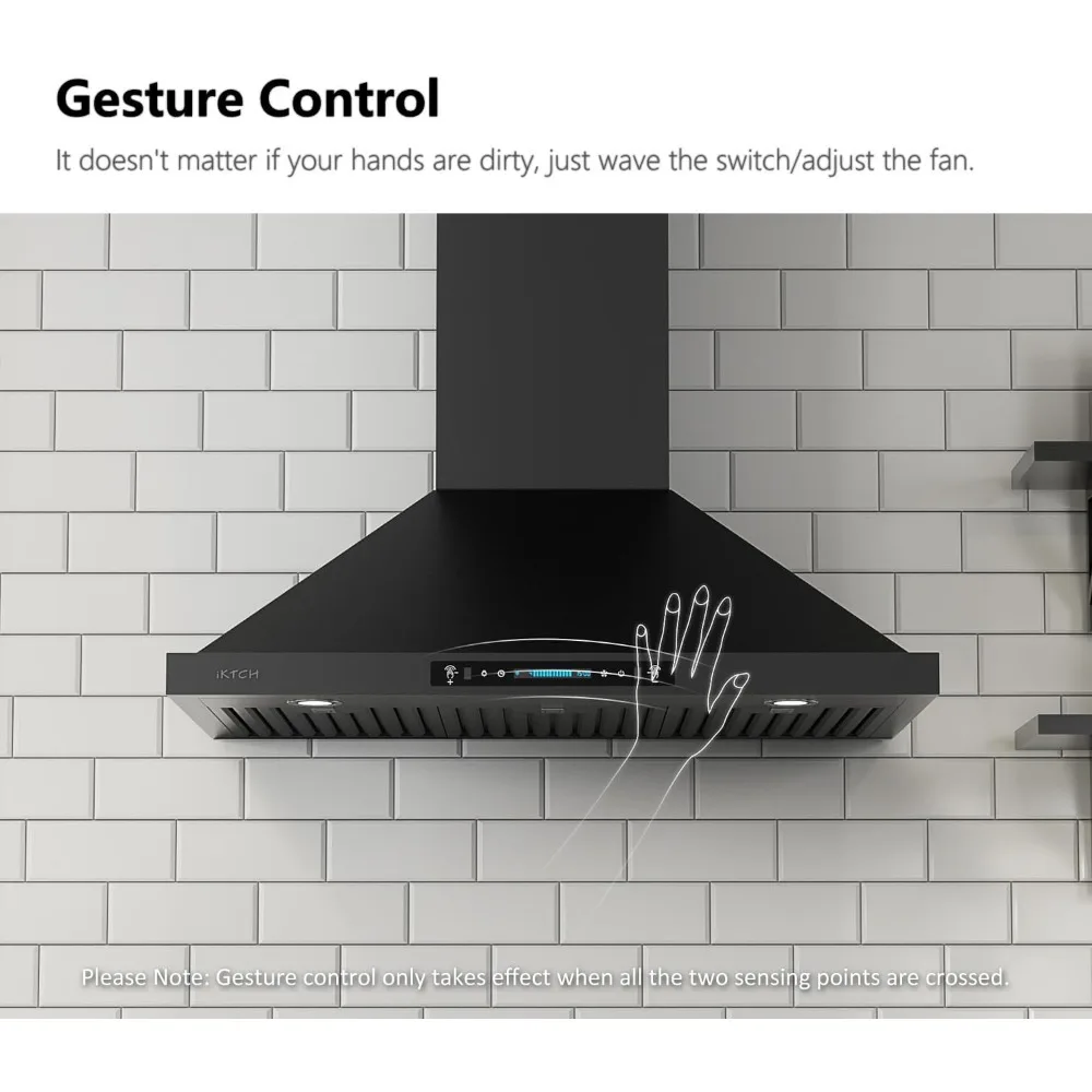 Range Hood, Wall Mount , Ducted/Ductless Stainless Steel Vent Hood with Gesture Sensing & Touch Control Switch Panel, Range Hood