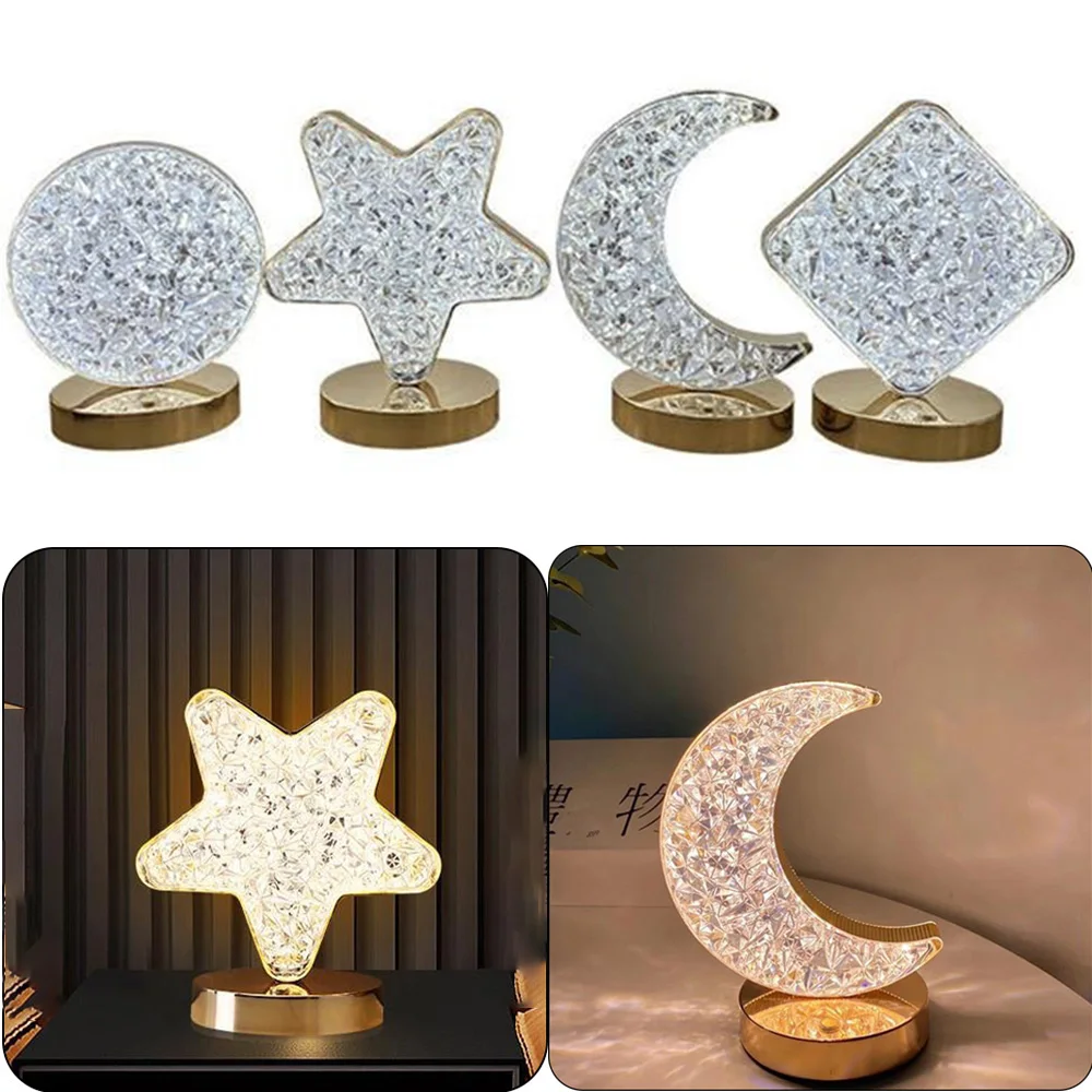 

Moon Star Crystal LED Night Light – Rechargeable Touch Control 3D Table Lamp for Ramadan, Eid Gifts, Bedroom & Home Decor
