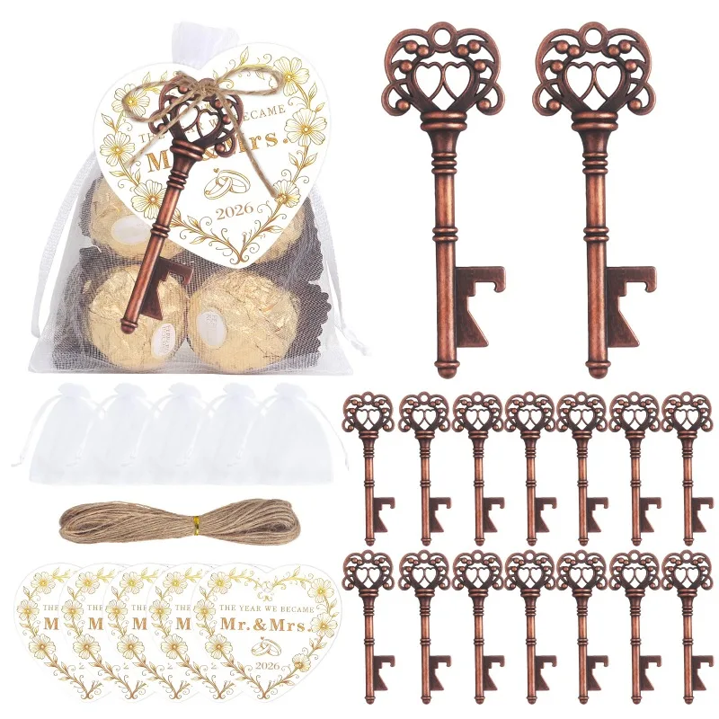 

50 sets Heart Vintage Crown Key Bottle Opener Wedding Companion Gift Beer Wine Opener Set Outdoor Rustic Party Guest Gift