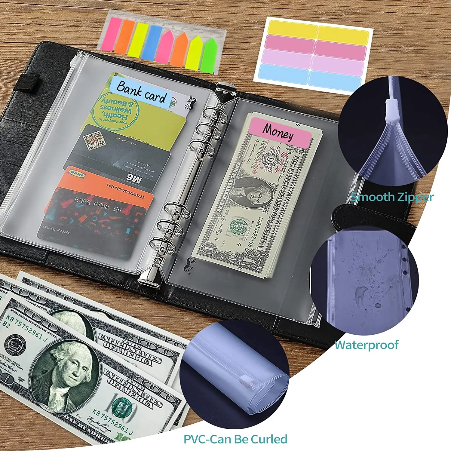 A5 Binder Planner Notebook-5 File Divider,45 Sheets  Loose Leaf Paper,160 Neon Page Marker, 2 Calendar Stickers, Binder Pocket