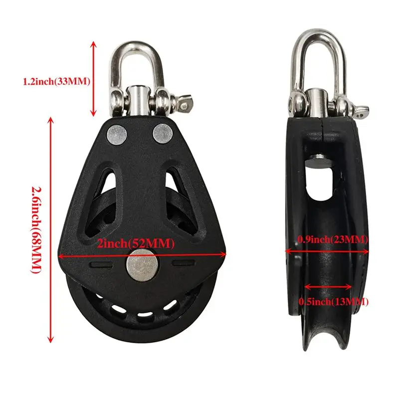 M50K-6X High Load Sheave Block Universal-Head Single Pulley Swivel Shackle Sailboat Plain Bearing Block Rope