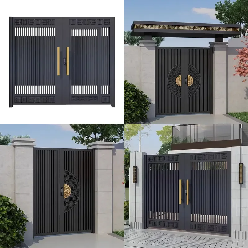 Electric Aluminum Courtyard Gate New Chinese Style Villa Outdoor Entrance Door for Rural Self Built House Wall
