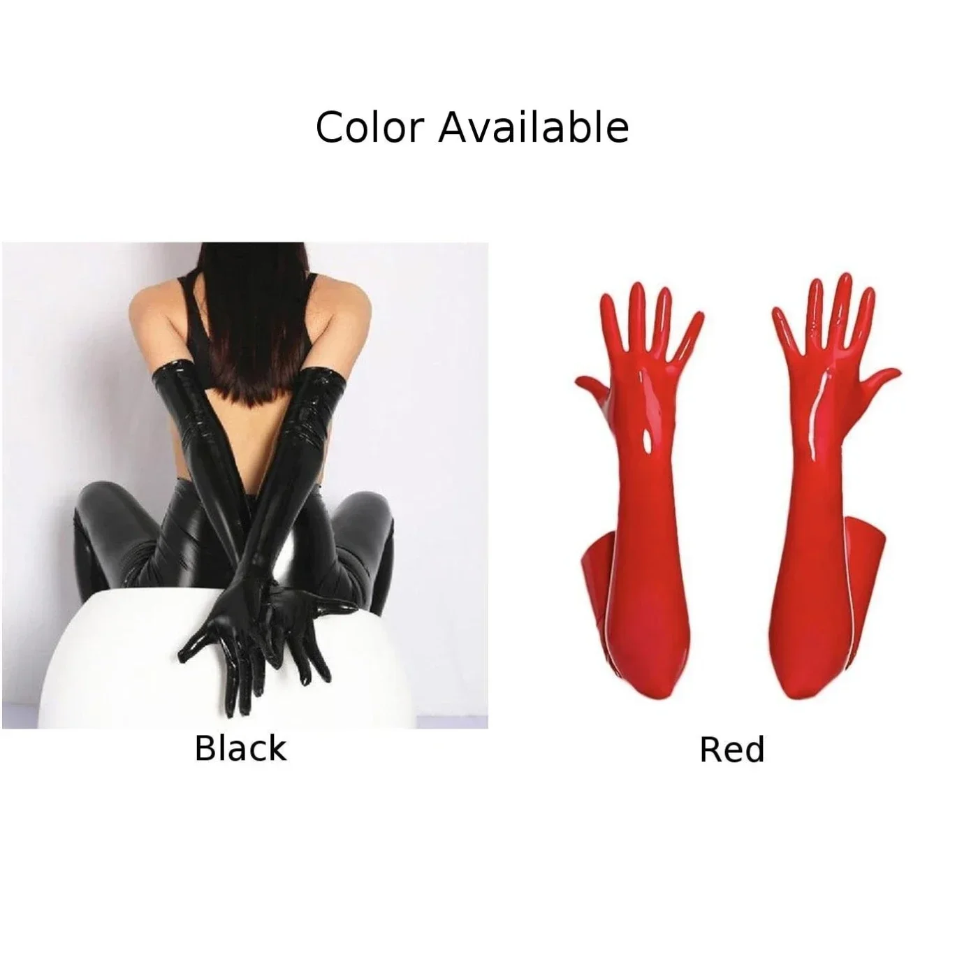 Gants longs en PVC brillant sexy, costume de danse de performance de club, noir et rouge