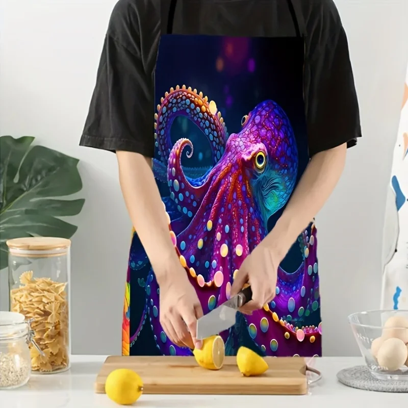 1pc, Octopus Pattern Polyester Apron | Colorful and Fashionable Unique Printed Sleeveless Cooking Apron, Suitable for Indoor and