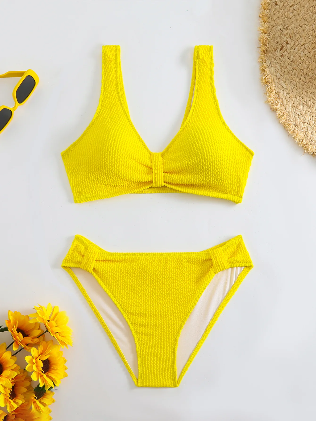 2025 Summer Solid Color Vest Crop Tops Tankini Sets Colorful Swimsuit Two Piece Women Panties Suit Holiday Lingerie Beachwear