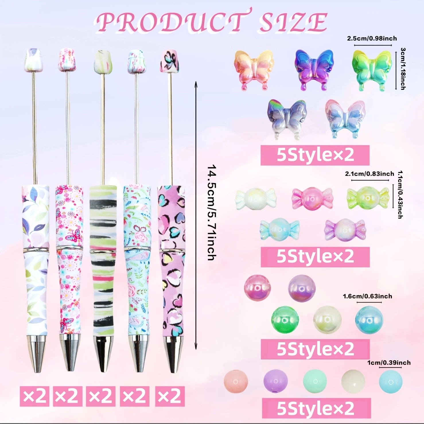 5 قطعة/10 قطعة جديد لتقوم بها بنفسك الاكريليك الملونة فراشة الحلوى على شكل حبة و حبة قلم حبر جاف مجموعة ، مناسبة للوازم المكتبية والمدرسية