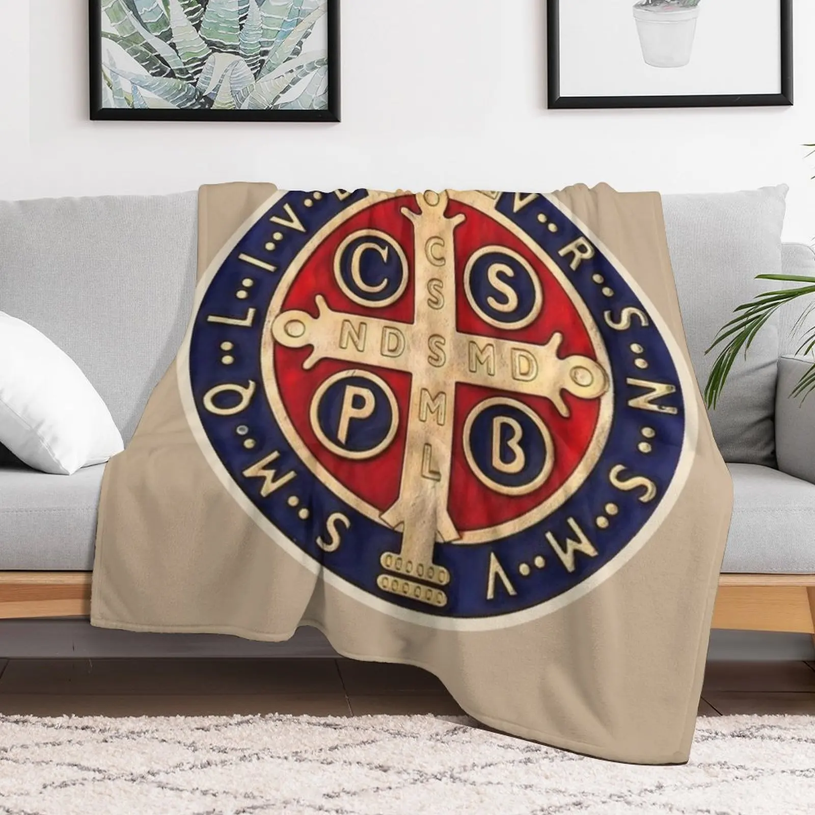 The Medal of Saint Benedict, Saint Benedict Throw Blanket halloween Flannel Fabric Warm Blankets