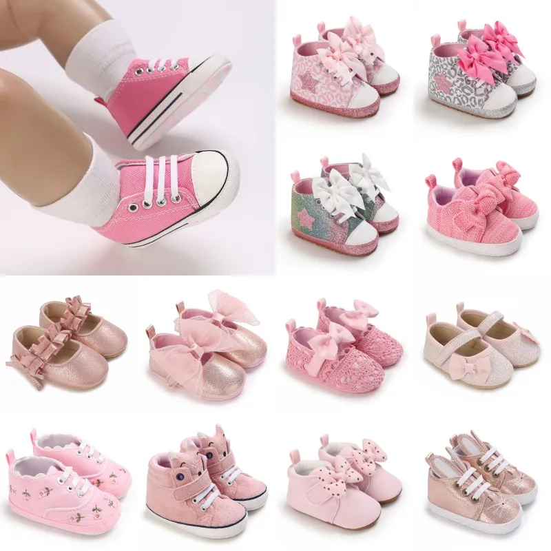 

0-18 months Pink Baby Shoes Princess Fashion Sneakers Infant Toddler Soft sole Anti Slip First Walkers baby Christening Shoes