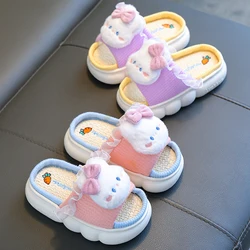 New Children's Cartoon Rabbit Linen Slippers Spring and Autumn Slides For Girls' Home Indoor Non-slip Mule For Four Seasons