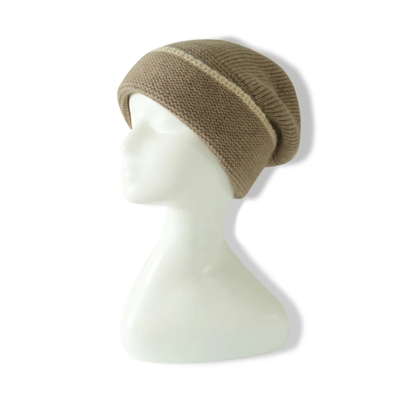 Autumn and Winter New High Quality Cashmere Knitted Hat for Women's Outdoor Color blocked Flip up Casual Ear Protection Hat