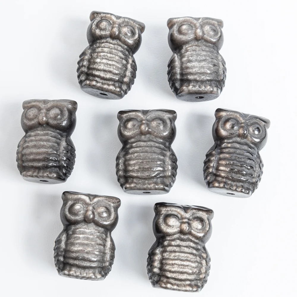 5Pcs Silver Obsidian Wise Owl Pendant 18x13x10MM Silver Black Symbol of Wisdom Charms for Spiritual DIY Jewelry Making view 2