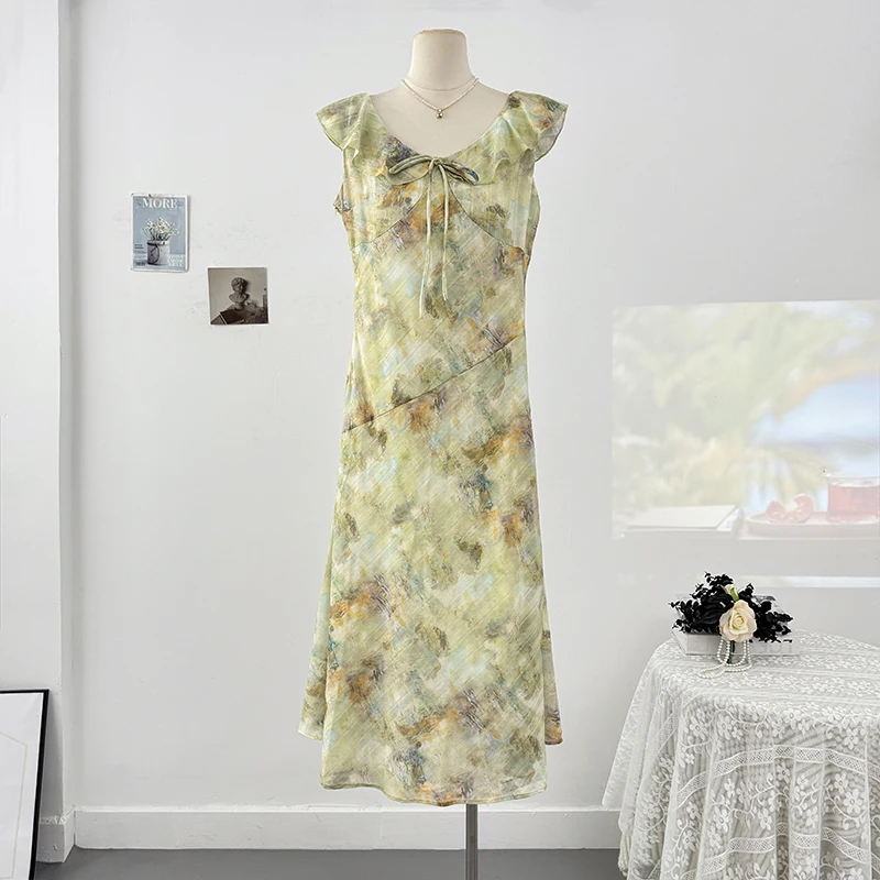 Elegância francesa floral rendas dupla camada em camadas vestidos de chiffon feminino verão estilo hotsweet cintura fina saia longa senhora pano